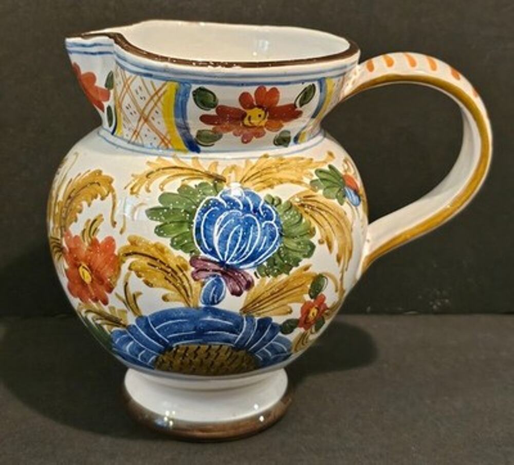 Mancinelli Majolica Ceramic Pitcher Harvest Fall Multicolor Floral Vintage